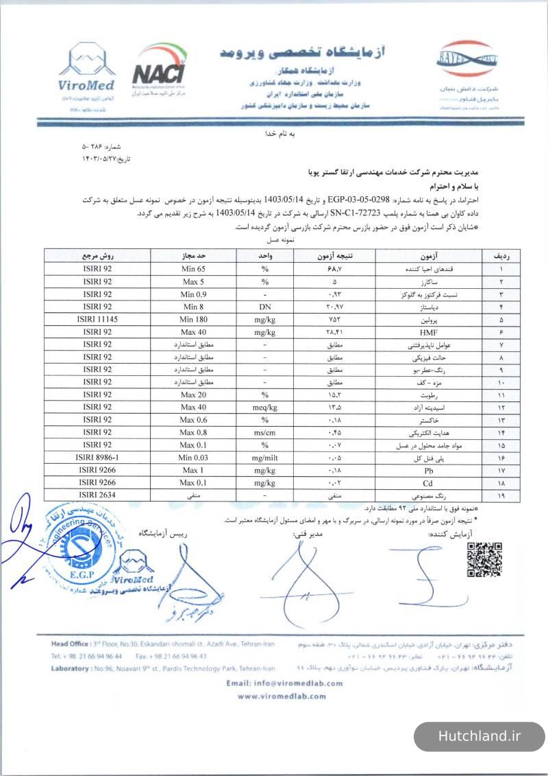 برگه تاییدیه آزمایشگاه